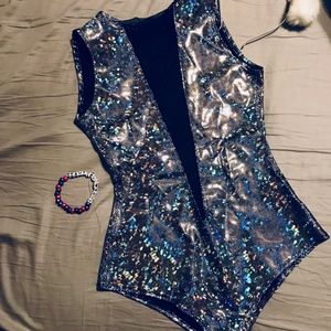 Silver holographic mesh bodysuit